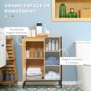 Freestanding Bathroom Cabinet with 3 Shelves and 1 Closed Cupboard - Black Steel Base - 60 x 28 x 80 cm