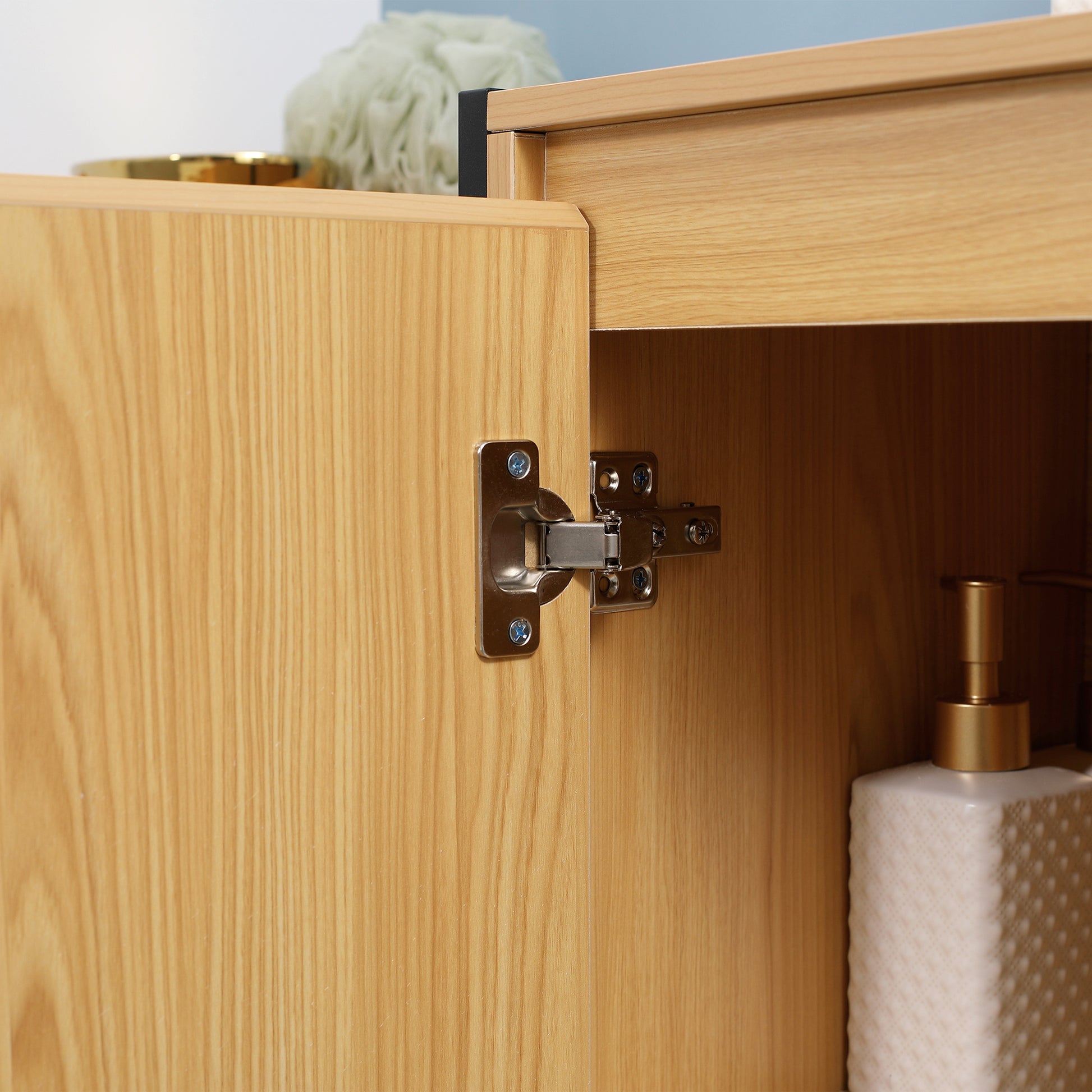 Freestanding Bathroom Cabinet with 3 Shelves and 1 Closed Cupboard - Black Steel Base - 60 x 28 x 80 cm