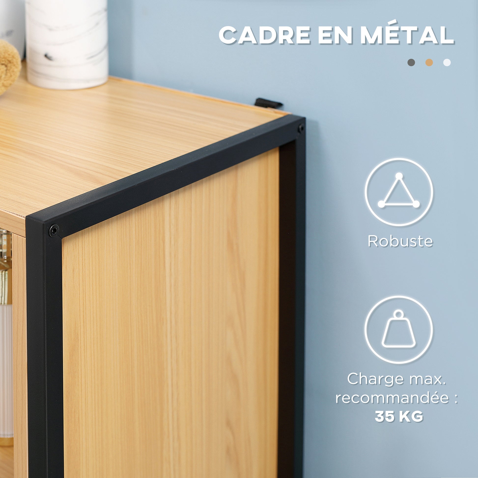 Freestanding Bathroom Cabinet with 3 Shelves and 1 Closed Cupboard - Black Steel Base - 60 x 28 x 80 cm