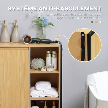 Freestanding Bathroom Cabinet with 3 Shelves and 1 Closed Cupboard - Black Steel Base - 60 x 28 x 80 cm