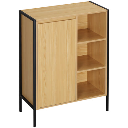 Freestanding Bathroom Cabinet with 3 Shelves and 1 Closed Cupboard - Black Steel Base - 60 x 28 x 80 cm