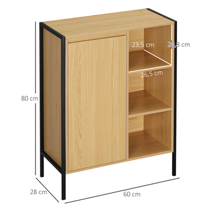 Freestanding Bathroom Cabinet with 3 Shelves and 1 Closed Cupboard - Black Steel Base - 60 x 28 x 80 cm