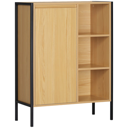 Freestanding Bathroom Cabinet with 3 Shelves and 1 Closed Cupboard - Black Steel Base - 60 x 28 x 80 cm