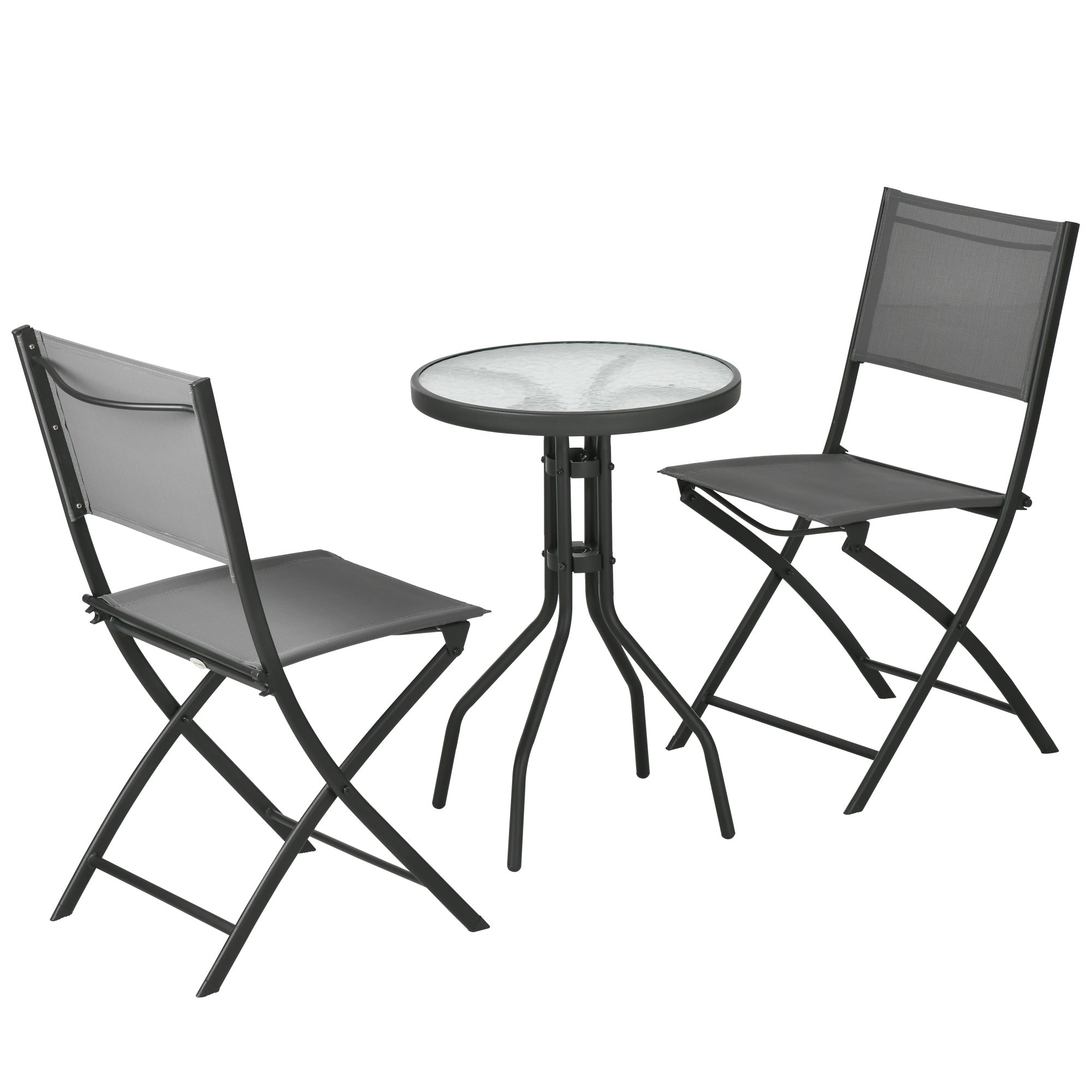 3 Piece Garden Bistro Set, Outdoor Furniture Set, including 1 Table, 2 Folding Chairs, Patio Set for Terrace, Garden, Steel, Gray