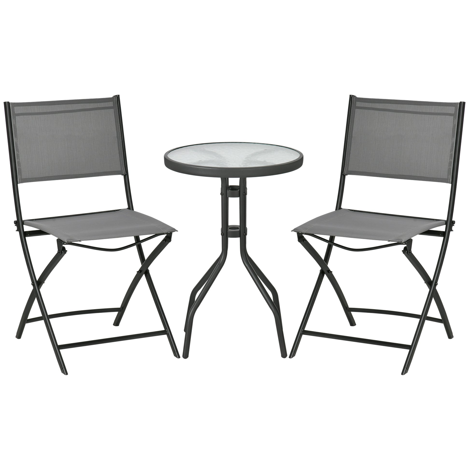 3 Piece Garden Bistro Set, Outdoor Furniture Set, including 1 Table, 2 Folding Chairs, Patio Set for Terrace, Garden, Steel, Gray