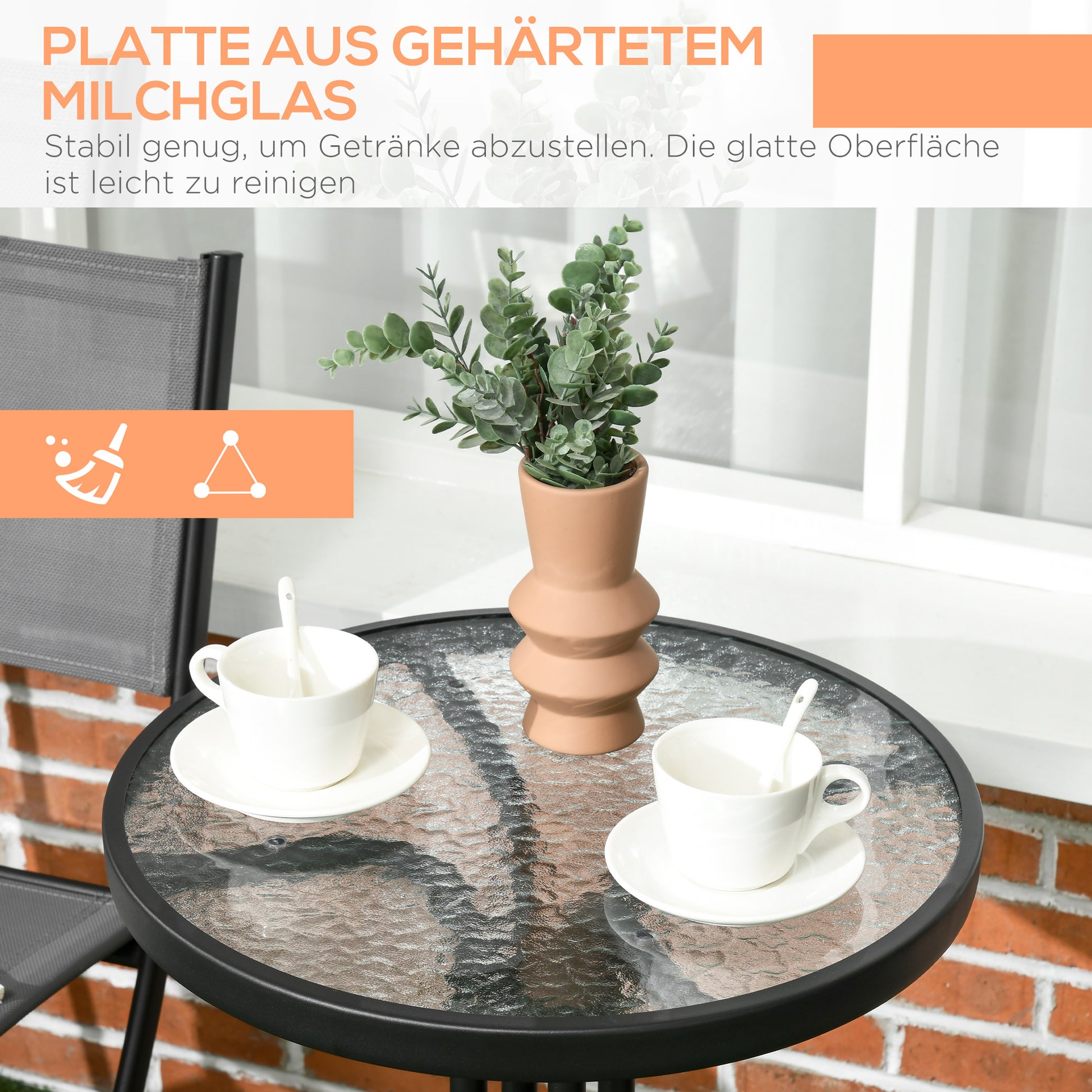 3 Piece Garden Bistro Set, Outdoor Furniture Set, including 1 Table, 2 Folding Chairs, Patio Set for Terrace, Garden, Steel, Gray