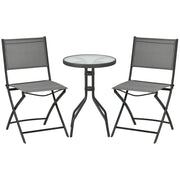 3 Piece Garden Bistro Set, Outdoor Furniture Set, including 1 Table, 2 Folding Chairs, Patio Set for Terrace, Garden, Steel, Gray