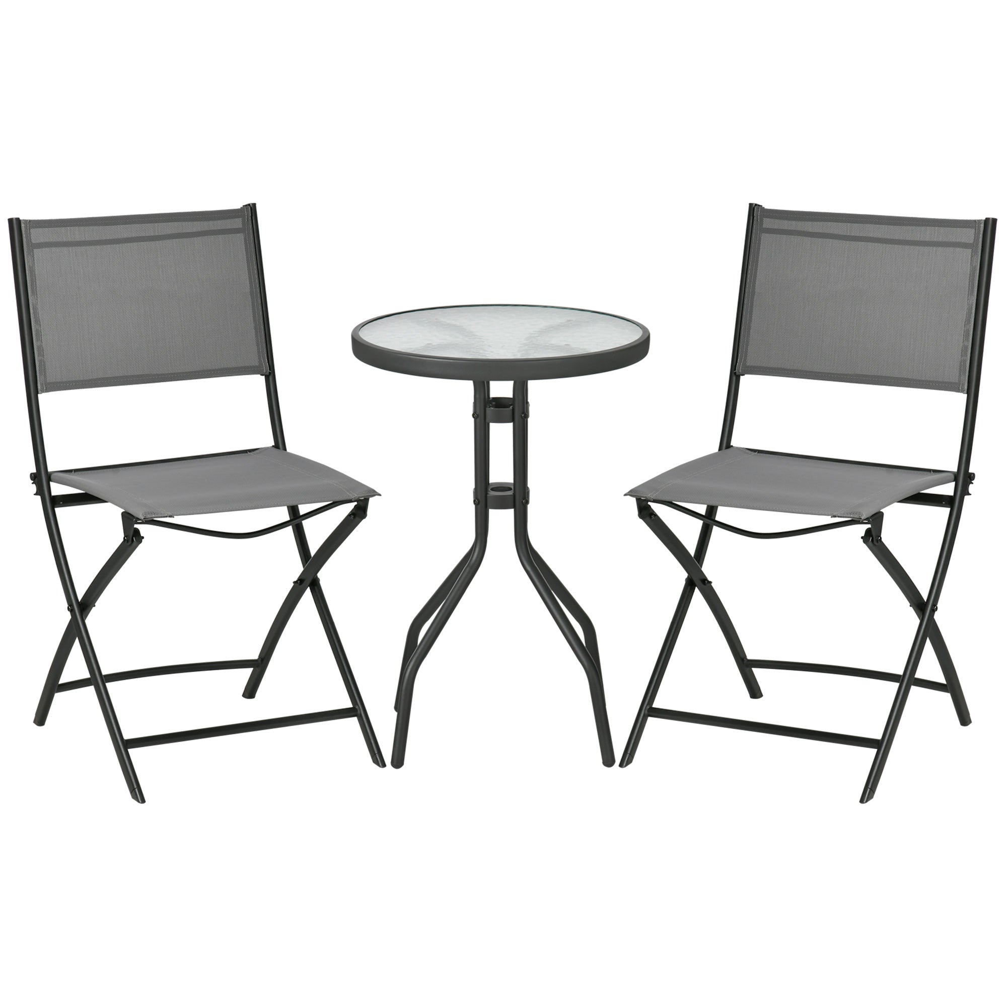 3 Piece Garden Bistro Set, Outdoor Furniture Set, including 1 Table, 2 Folding Chairs, Patio Set for Terrace, Garden, Steel, Gray