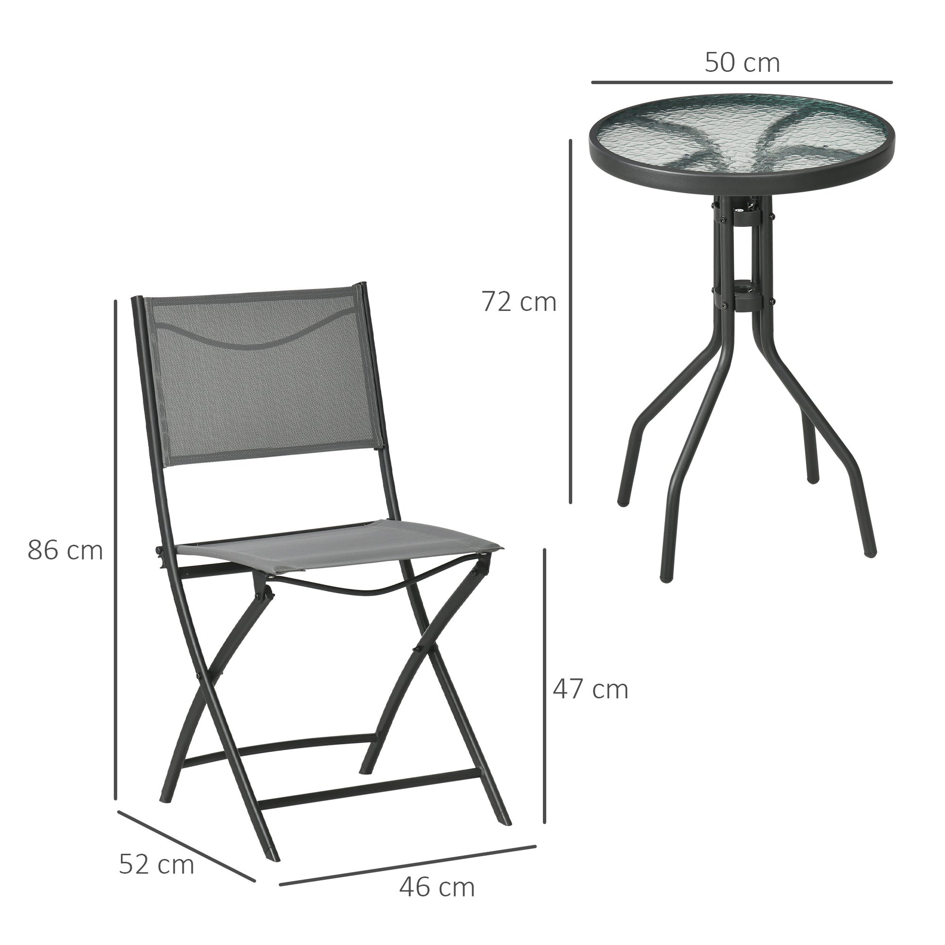 3 Piece Garden Bistro Set, Outdoor Furniture Set, including 1 Table, 2 Folding Chairs, Patio Set for Terrace, Garden, Steel, Gray