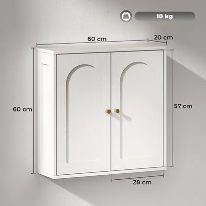 Bathroom Wall Cabinet Hanging Bathroom Cabinet with Shelves 2 Doors with Arched Design Golden Handles 60x20x60 cm White