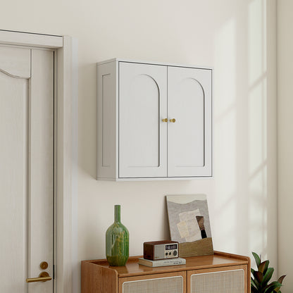 Bathroom Wall Cabinet Hanging Bathroom Cabinet with Shelves 2 Doors with Arched Design Golden Handles 60x20x60 cm White