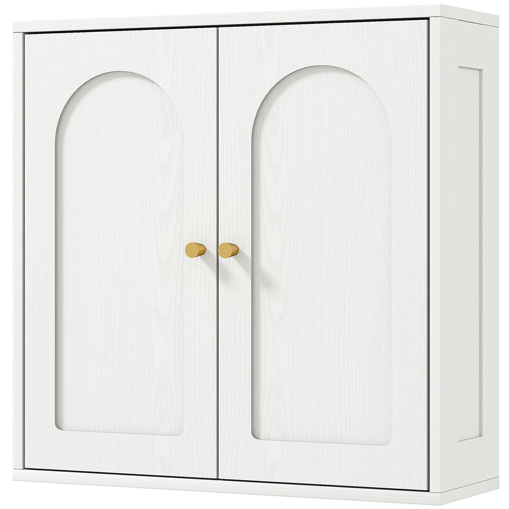 Bathroom Wall Cabinet Hanging Bathroom Cabinet with Shelves 2 Doors with Arched Design Golden Handles 60x20x60 cm White