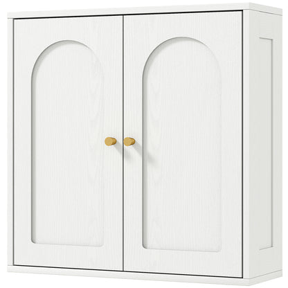 Bathroom Wall Cabinet Hanging Bathroom Cabinet with Shelves 2 Doors with Arched Design Golden Handles 60x20x60 cm White