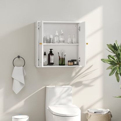 Bathroom Wall Cabinet Hanging Bathroom Cabinet with Shelves 2 Doors with Arched Design Golden Handles 60x20x60 cm White