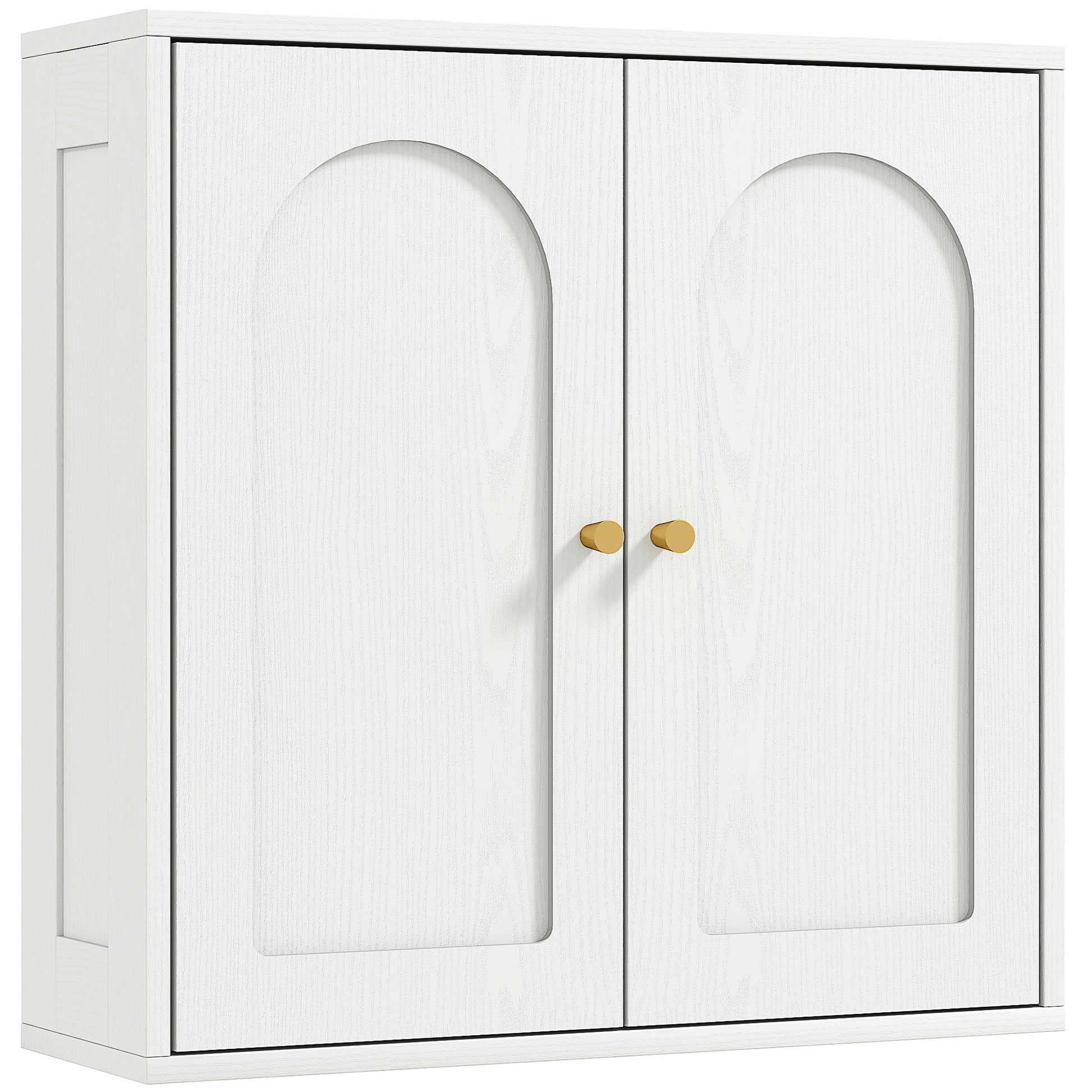Bathroom Wall Cabinet Hanging Bathroom Cabinet with Shelves 2 Doors with Arched Design Golden Handles 60x20x60 cm White