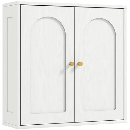 Bathroom Wall Cabinet Hanging Bathroom Cabinet with Shelves 2 Doors with Arched Design Golden Handles 60x20x60 cm White