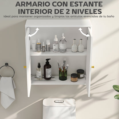 Bathroom Wall Cabinet Hanging Bathroom Cabinet with Shelves 2 Doors with Arched Design Golden Handles 60x20x60 cm White