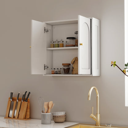 Bathroom Wall Cabinet Hanging Bathroom Cabinet with Shelves 2 Doors with Arched Design Golden Handles 60x20x60 cm White