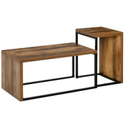 Set of 2 Coffee Tables with Metal Legs Industrial Style for Living Room Dining Room 90x48x42 cm and 59x42x36 cm Rustic Brown