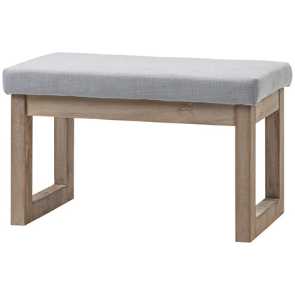 Footstool Ottoman with Linen Look, Upholstered Footrest with Wooden Legs, Entryway Bench for Living Room, Bedroom, Gray, 68 x 38 x 42 cm