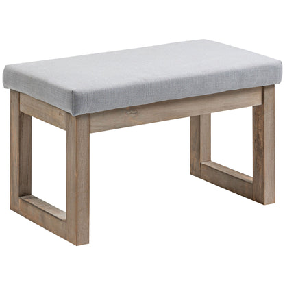Footstool Ottoman with Linen Look, Upholstered Footrest with Wooden Legs, Entryway Bench for Living Room, Bedroom, Gray, 68 x 38 x 42 cm