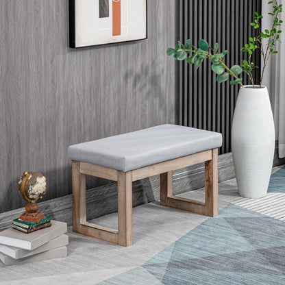 Footstool Ottoman with Linen Look, Upholstered Footrest with Wooden Legs, Entryway Bench for Living Room, Bedroom, Gray, 68 x 38 x 42 cm