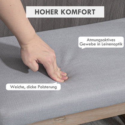 Footstool Ottoman with Linen Look, Upholstered Footrest with Wooden Legs, Entryway Bench for Living Room, Bedroom, Gray, 68 x 38 x 42 cm