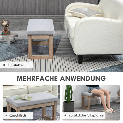 Footstool Ottoman with Linen Look, Upholstered Footrest with Wooden Legs, Entryway Bench for Living Room, Bedroom, Gray, 68 x 38 x 42 cm