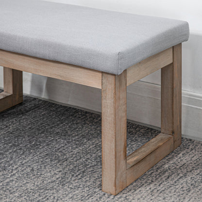 Footstool Ottoman with Linen Look, Upholstered Footrest with Wooden Legs, Entryway Bench for Living Room, Bedroom, Gray, 68 x 38 x 42 cm