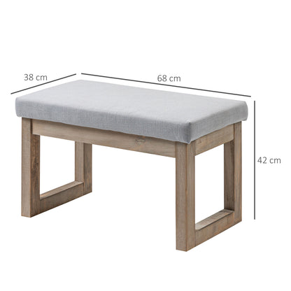 Footstool Ottoman with Linen Look, Upholstered Footrest with Wooden Legs, Entryway Bench for Living Room, Bedroom, Gray, 68 x 38 x 42 cm
