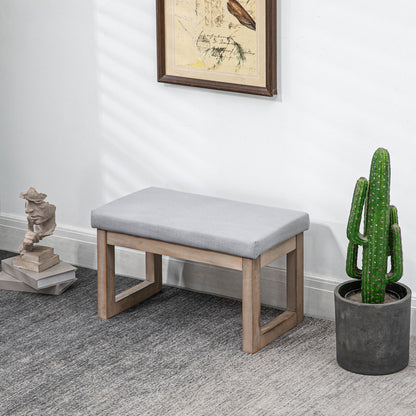 Footstool Ottoman with Linen Look, Upholstered Footrest with Wooden Legs, Entryway Bench for Living Room, Bedroom, Gray, 68 x 38 x 42 cm