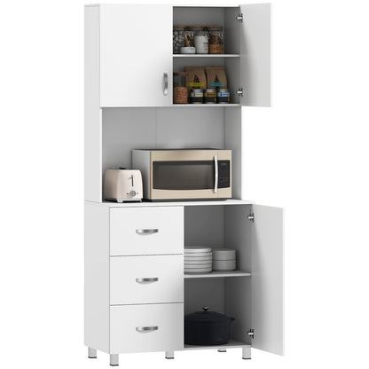 Kitchen Pantry Modern Kitchen Cabinet with 3 Drawers, 3 Doors, and Adjustable Shelves Auxiliary Furniture for Dining Room Living Room 31.5x15.5x72.2 inches White
