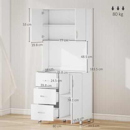 Kitchen Pantry Modern Kitchen Cabinet with 3 Drawers, 3 Doors, and Adjustable Shelves Auxiliary Furniture for Dining Room Living Room 31.5x15.5x72.2 inches White