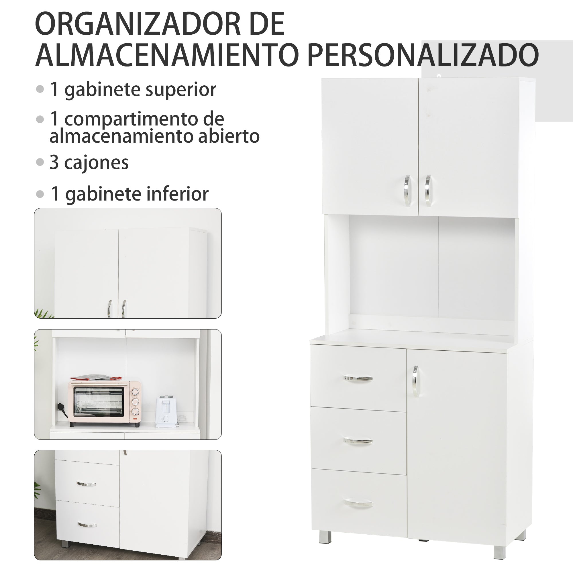 Kitchen Pantry Modern Kitchen Cabinet with 3 Drawers, 3 Doors, and Adjustable Shelves Auxiliary Furniture for Dining Room Living Room 31.5x15.5x72.2 inches White
