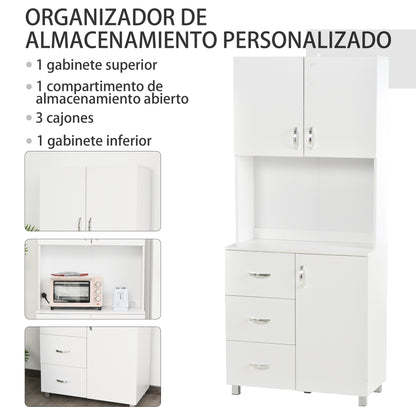 Kitchen Pantry Modern Kitchen Cabinet with 3 Drawers, 3 Doors, and Adjustable Shelves Auxiliary Furniture for Dining Room Living Room 31.5x15.5x72.2 inches White