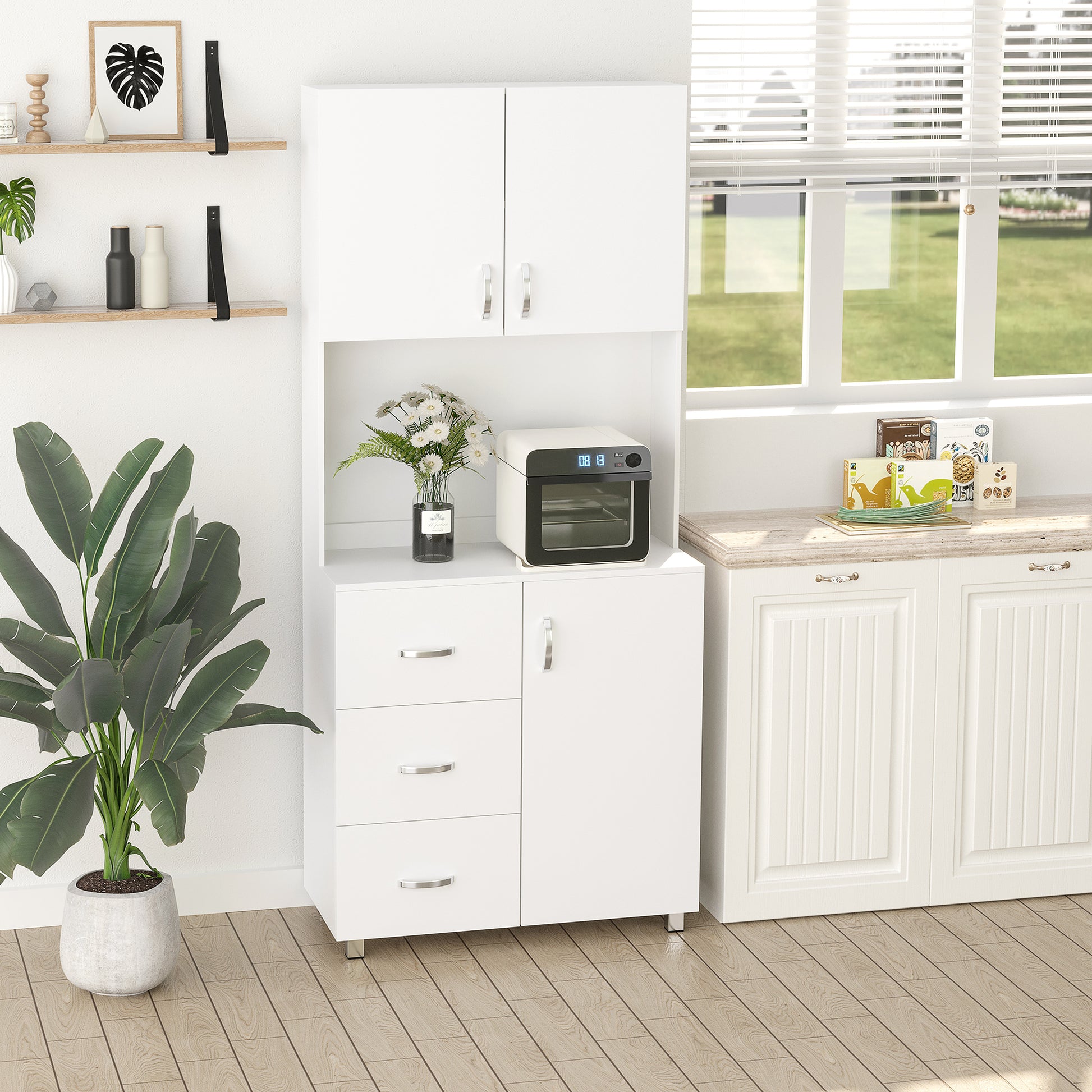 Kitchen Pantry Modern Kitchen Cabinet with 3 Drawers, 3 Doors, and Adjustable Shelves Auxiliary Furniture for Dining Room Living Room 31.5x15.5x72.2 inches White