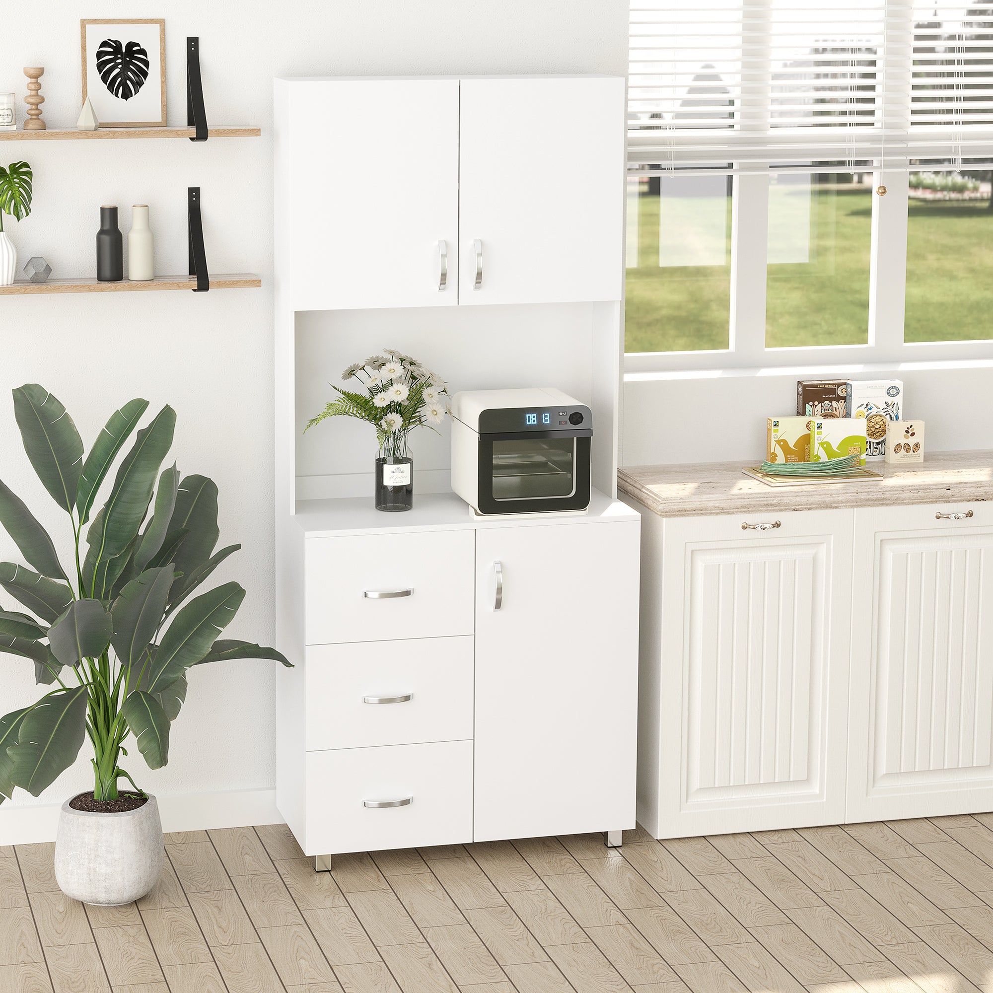 Kitchen Pantry Modern Kitchen Cabinet with 3 Drawers, 3 Doors, and Adjustable Shelves Auxiliary Furniture for Dining Room Living Room 31.5x15.5x72.2 inches White