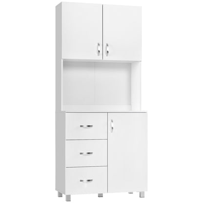 Kitchen Pantry Modern Kitchen Cabinet with 3 Drawers, 3 Doors, and Adjustable Shelves Auxiliary Furniture for Dining Room Living Room 31.5x15.5x72.2 inches White