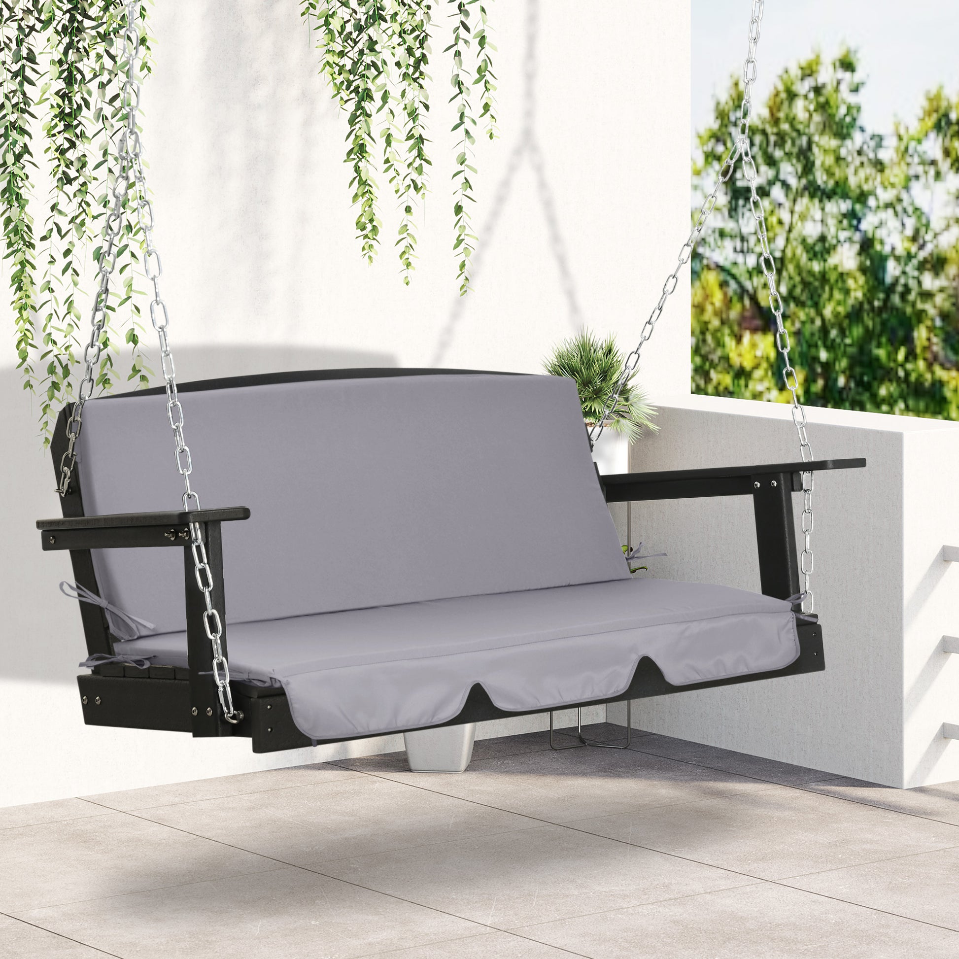 2-Piece Swing Chair Cushion 51.18x17.72x1.97 inches Padded Seat and Back Cushion for Garden Terrace Balcony Outdoor Gray