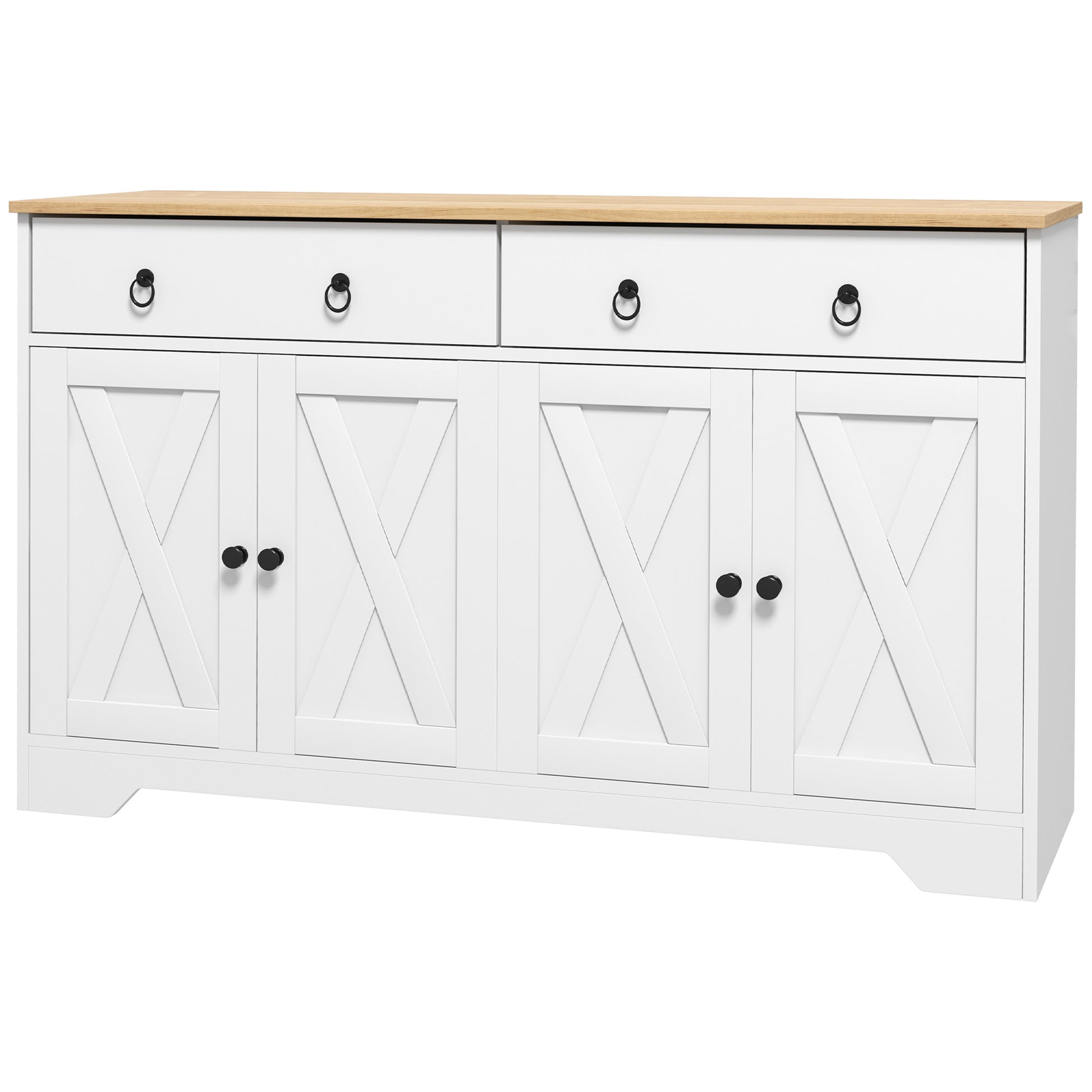 Buffet storage cabinet kitchen cupboard rural style 2 drawers and 2 cupboards with adjustable height shelves - dim. 121L x 37W x 75H cm white