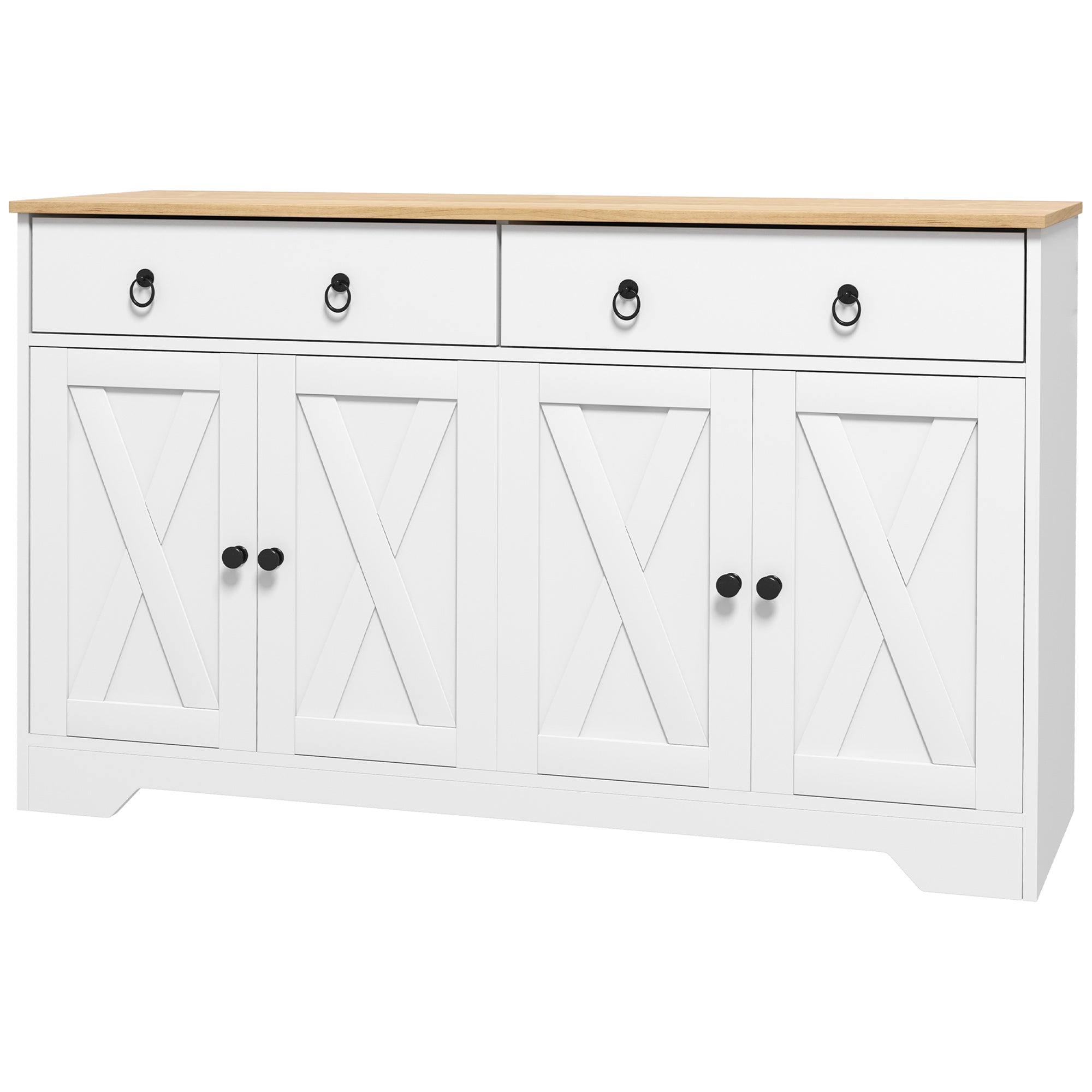 Buffet storage cabinet kitchen cupboard rural style 2 drawers and 2 cupboards with adjustable height shelves - dim. 121L x 37W x 75H cm white