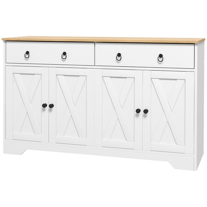 Buffet storage cabinet kitchen cupboard rural style 2 drawers and 2 cupboards with adjustable height shelves - dim. 121L x 37W x 75H cm white