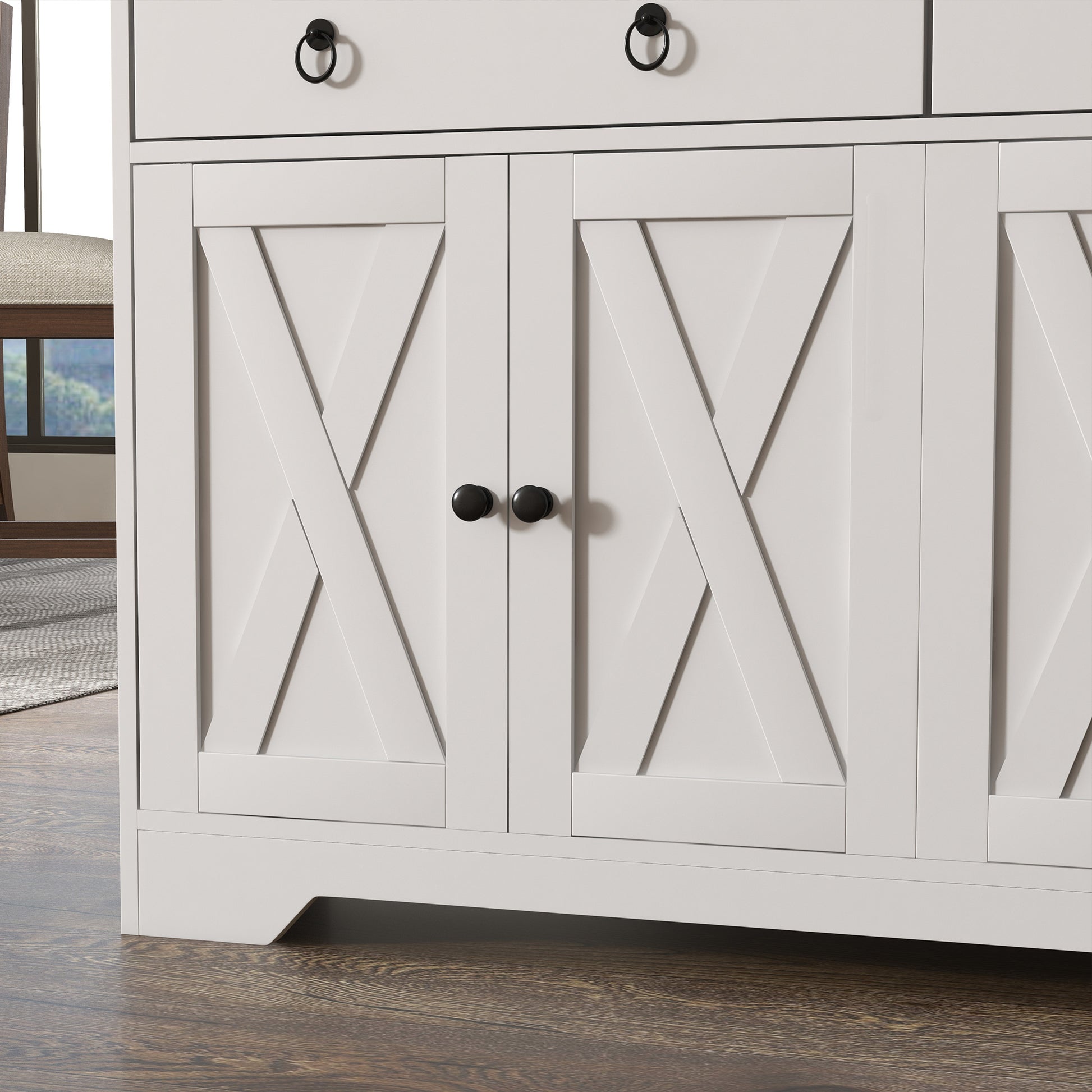 Buffet storage cabinet kitchen cupboard rural style 2 drawers and 2 cupboards with adjustable height shelves - dim. 121L x 37W x 75H cm white