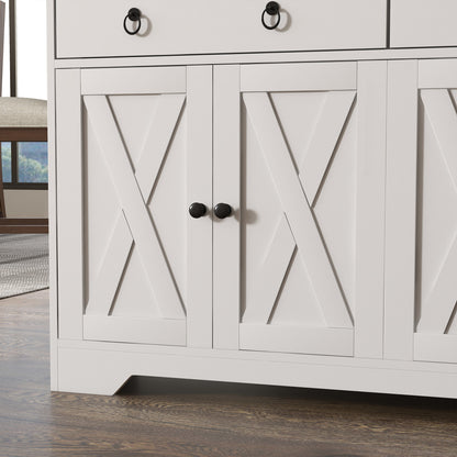 Buffet storage cabinet kitchen cupboard rural style 2 drawers and 2 cupboards with adjustable height shelves - dim. 121L x 37W x 75H cm white