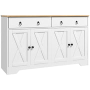 Buffet storage cabinet kitchen cupboard rural style 2 drawers and 2 cupboards with adjustable height shelves - dim. 121L x 37W x 75H cm white