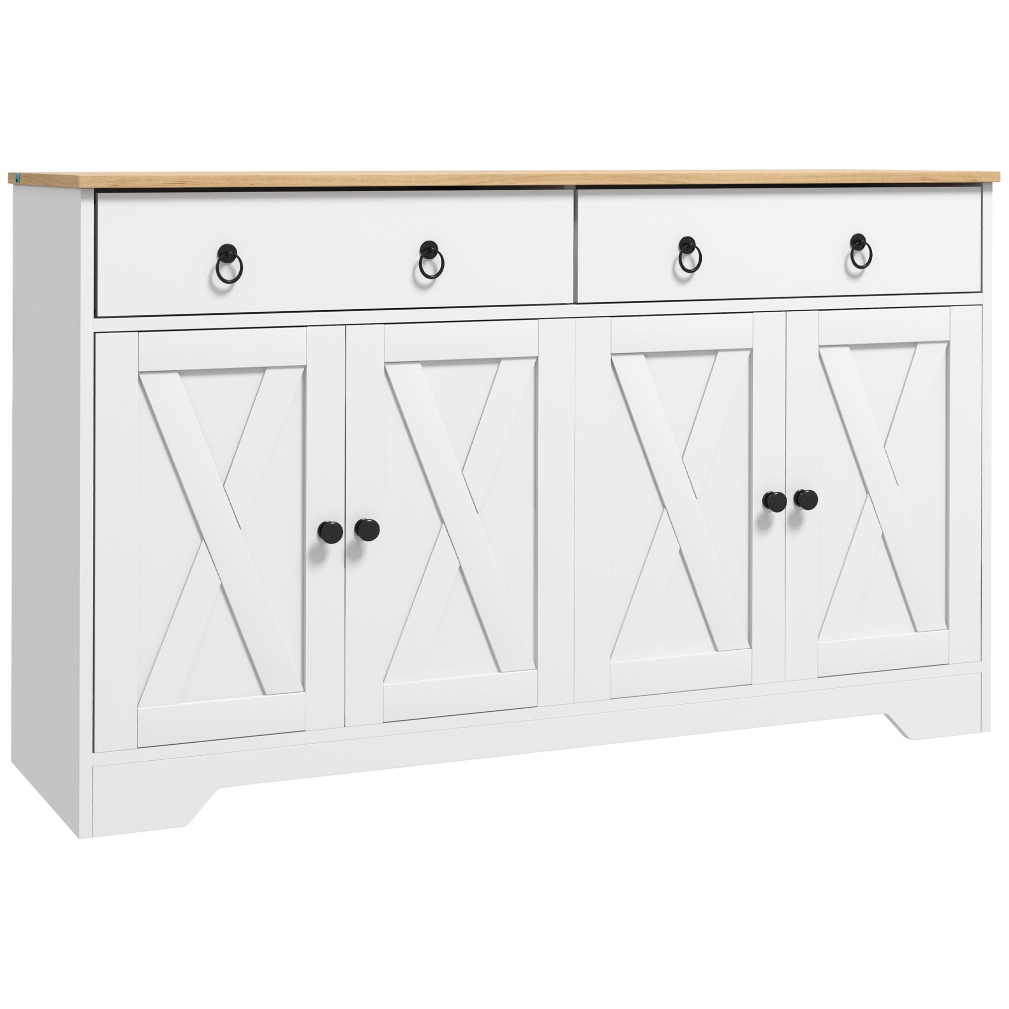 Buffet storage cabinet kitchen cupboard rural style 2 drawers and 2 cupboards with adjustable height shelves - dim. 121L x 37W x 75H cm white