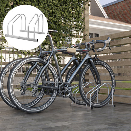 SPORTNOW Bike Rack 2-Bike Storage Stand Tire Width up to 61mm dim. 50L x 34W x 27.5H cm Silver Steel