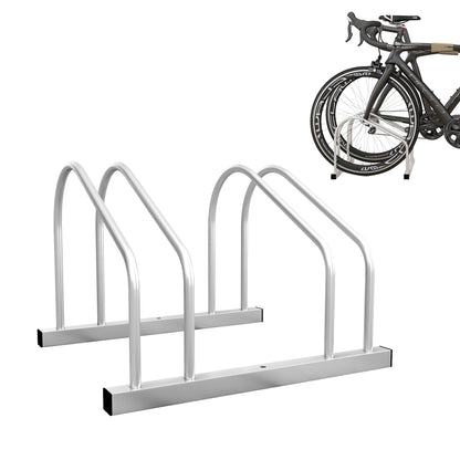 SPORTNOW Bike Rack 2-Bike Storage Stand Tire Width up to 61mm dim. 50L x 34W x 27.5H cm Silver Steel
