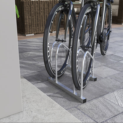 SPORTNOW Bike Rack 2-Bike Storage Stand Tire Width up to 61mm dim. 50L x 34W x 27.5H cm Silver Steel