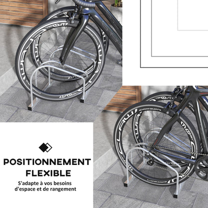 SPORTNOW Bike Rack 2-Bike Storage Stand Tire Width up to 61mm dim. 50L x 34W x 27.5H cm Silver Steel